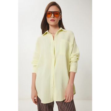 Camasa dama - Happiness Istanbul - camasa oversized - galben lamaie - bumbac 100%