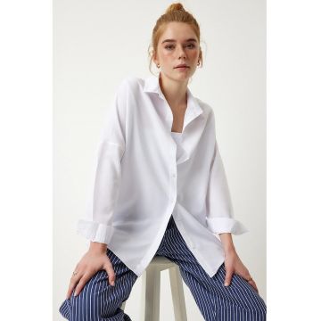 Camasa dama - Happiness Istanbul - camasa supradimensionata din poplin - alb - bumbac