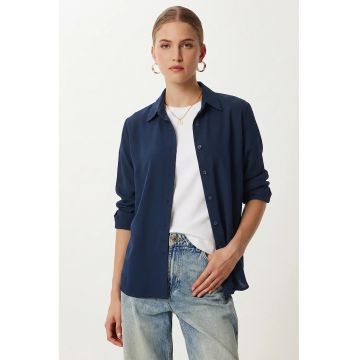 Camasa dama - Happiness Istanbul - poplin - maneca lunga - albastru marin - 100% viscoza