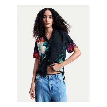 Camasa dama -  neagra - multicolor - material usor - maneci scurte - croiala regular fit