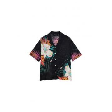 Camasa dama -  neagra - multicolor - material usor - maneci scurte - croiala regular fit