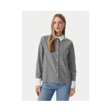 Camasa dama -  negru - bumbac - maneci lungi - carouri
