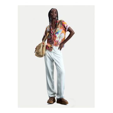 Camasa dama -  portocalie - roz - imprimeu floral - 100% viscoza - maneca scurta