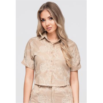 Camasa dama scurta cu guler clasic - maneci scurte - croi lejer OW-SH-E0060 - Bej
