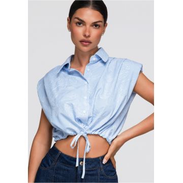 Camasa dama scurta cu guler clasic si fara maneci - material usor OW-SH-E0057 - Albastru