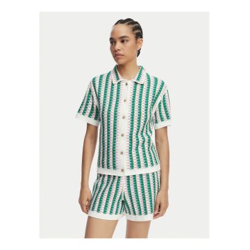 Camasa dama -  verde - bumbac si acril - croiala regulara - maneca scurta