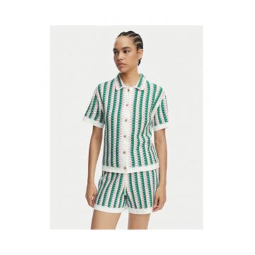 Camasa dama -  verde - bumbac si acril - croiala regulara - maneca scurta
