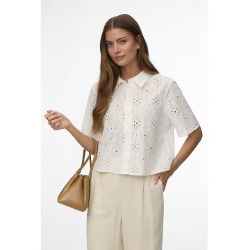 Camasa de bumbac organic cu broderie Sangallo - Alb
