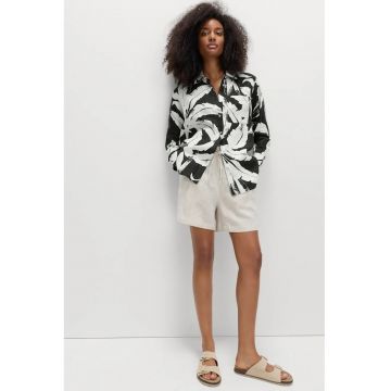 Camasa de in cu model floral - Alb/Negru