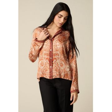 Camasa de satin cu model - Maro/Portocaliu