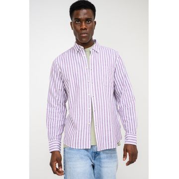 Camasa din amestec de in cu model in dungi Richardson - Alb/Ametist