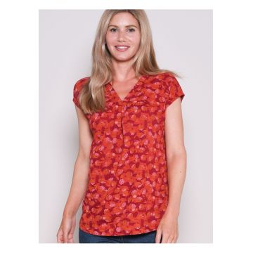 Camasa din bumbac cu maneci scurte si model floral - 36
