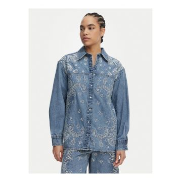 Camasa din denim -  albastra - croiala regulara - maneca lunga - bumbac