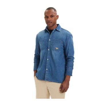 Camasa din denim barbati -  albastru - bumbac - casual - maneca lunga