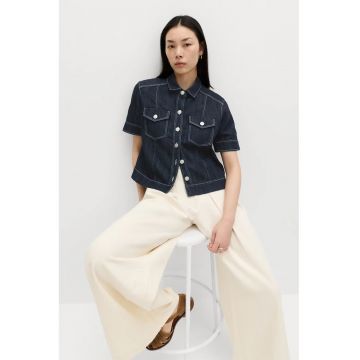 Camasa din denim cu buzunare pe piept - Albastru ultramarin
