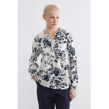 Camasa lejera cu model floral - Albastru ultramarin/Alb optic