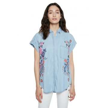 Camasa lejera din lyocell cu imprimeu floral - Albastru azur