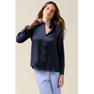 Camasa lejera din satin cu model uni - Albastru ultramarin