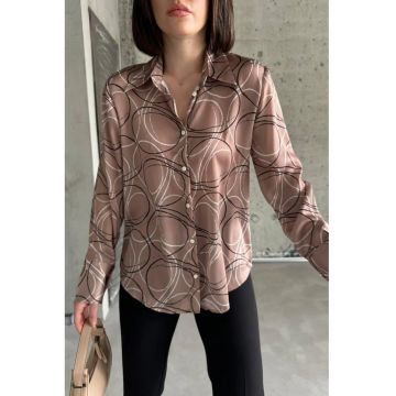 Camasa lunga cu imprimeu geometric -  casual - maro camel - 100% poliester