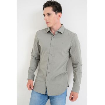 Camasa slim fit din amestec de bumbac organic Uniform - Verde stins