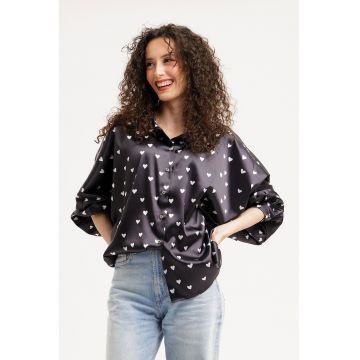 Camasa supradimensionata cu model - Alb/Negru stins