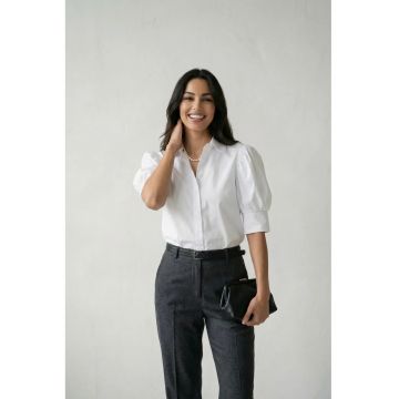 Camasi dama -  camasa poplin - alb - poliester-viscoza-elastan