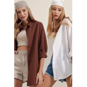 Camasi dama -  set 2 - supradimensionat - lunga - maro - bumbac