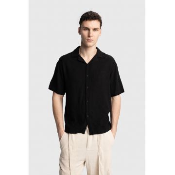 Camasa barbati  cu maneca scurta si broderie - Negru