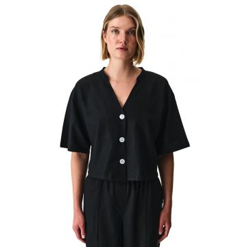 Camasa crop cu decolteu in V - Negru