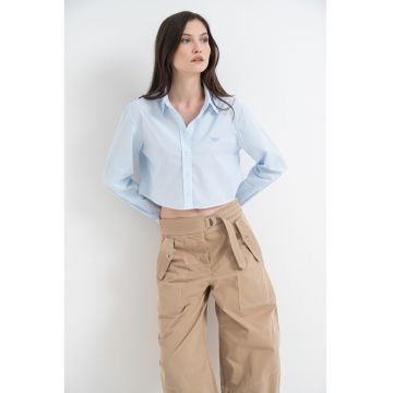 Camasa crop cu maneci lungi - Alb/Albastru deschis