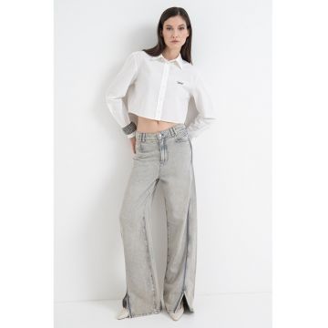 Camasa crop cu maneci lungi - Alb