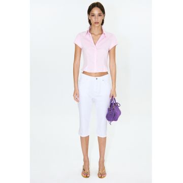 Camasa crop din amestec de bumbac - Roz pastel