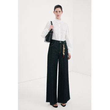 Camasa cu broderie si maneci lungi - Alb