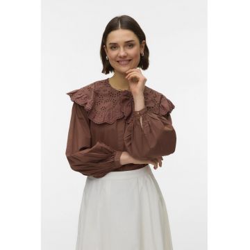 Camasa cu guler supradimensionat cu dantela Sangallo - Maro inchis