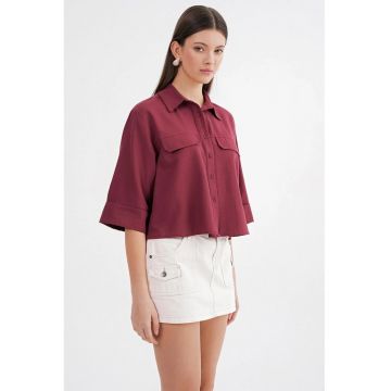 Camasa dama -  camasa scurta - bumbac - rosu burgund