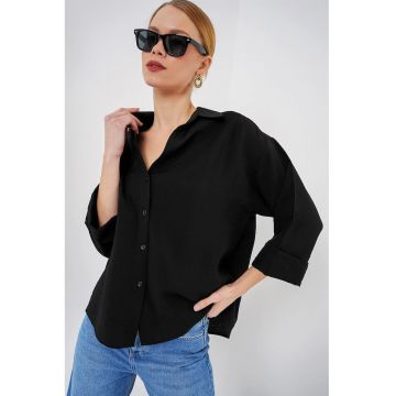 Camasa dama HiCCUP BDART - cu nasturi - negru - viscoza-nylon