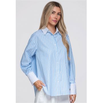 Camasa dama lungime pana la sold - croi lejer - guler clasic - maneci lungi OW-SH-E0065 - Albastru - ONESIZE