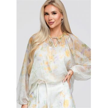 Camasa dama lungime pana la sold - decolteu cu legatura OW-SH-E0063 - Galben -