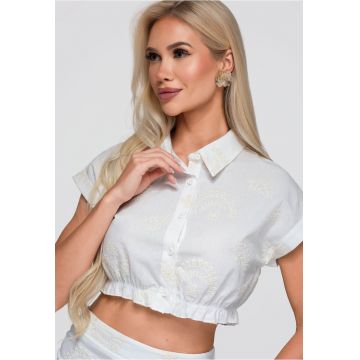 Camasa dama scurta cu guler clasic - maneci scurte - elastic la baza OW-SH-E0066 - Alb