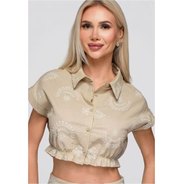 Camasa dama scurta cu guler clasic - maneci scurte - elastic la baza OW-SH-E0066 - Bej