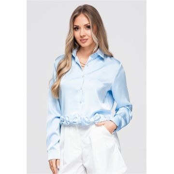 Camasa dama scurta cu guler clasic si mansete - fit lejer - OW-SH-E0059 - Albastru