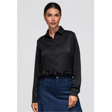 Camasa dama scurta cu guler clasic si mansete - fit lejer - OW-SH-E0059 - Negru