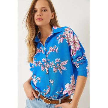 Camasa dama -  supradimensionata - multicolor - din in si viscoza -