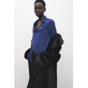 Camasa de satin cu maneci lungi - Albastru royal