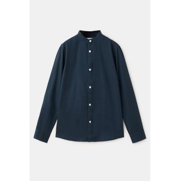 Camasa din amestecde in cu guler Mao - Bleumarin