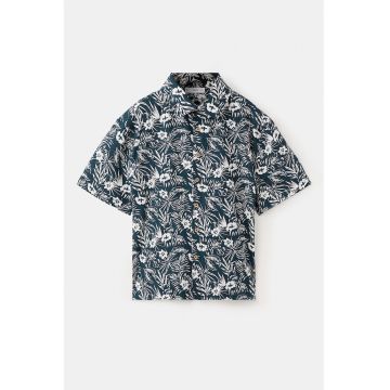 Camasa din bumbac cu model floral - Alb/Bleumarin