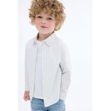 Camasa din bumbac cu model in dungi - Alb/Verde pal