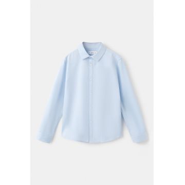 Camasa din bumbac pique cu guler clasic - Albastru pastel
