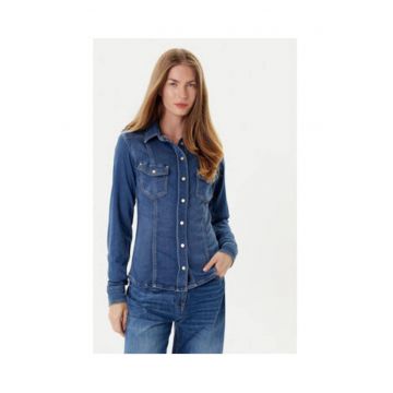 Camasa din denim cu maneca lunga si buzunare pe piept