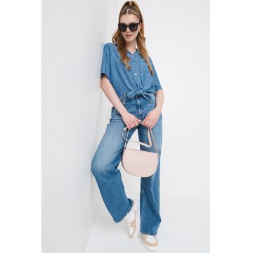 Camasa din denim cu maneci medii - Albastru deschis